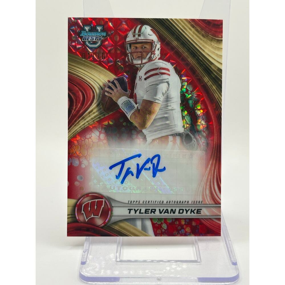2024 Bowman’s Best U Tyler Van Dyke Red Geometric Refractor Auto 1/10 SP Badgers